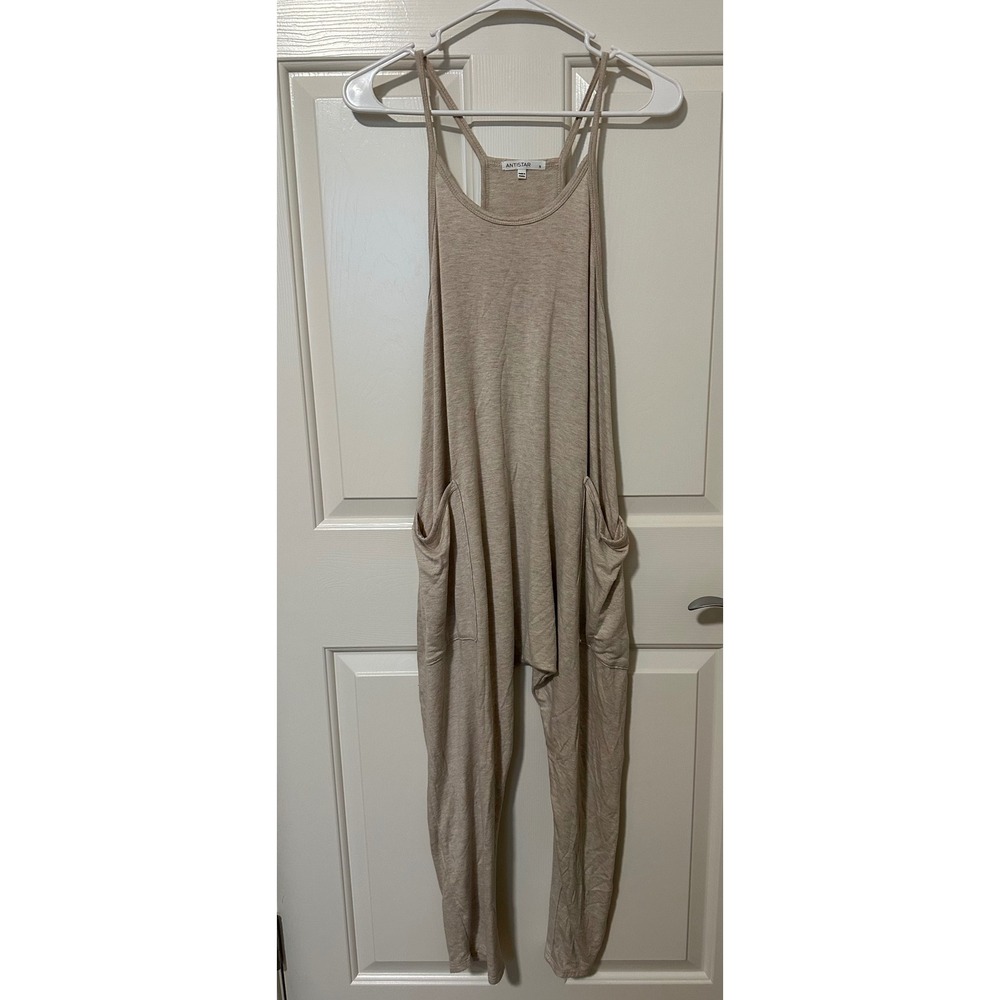 Antistar Jumpsuit Womens S Beige AM1161 Harem Relaxed Strappy Pockets Loungewear